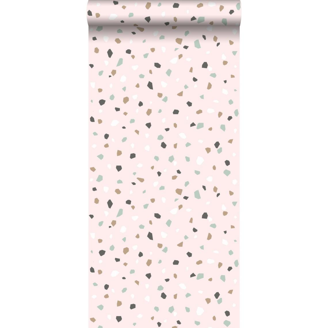 ESTAhome - ESTAhome papier peint imitation terrazzo rose clair, blanc et vert menthe - 139035 - 0.53 x 10.05 m - Papier peint