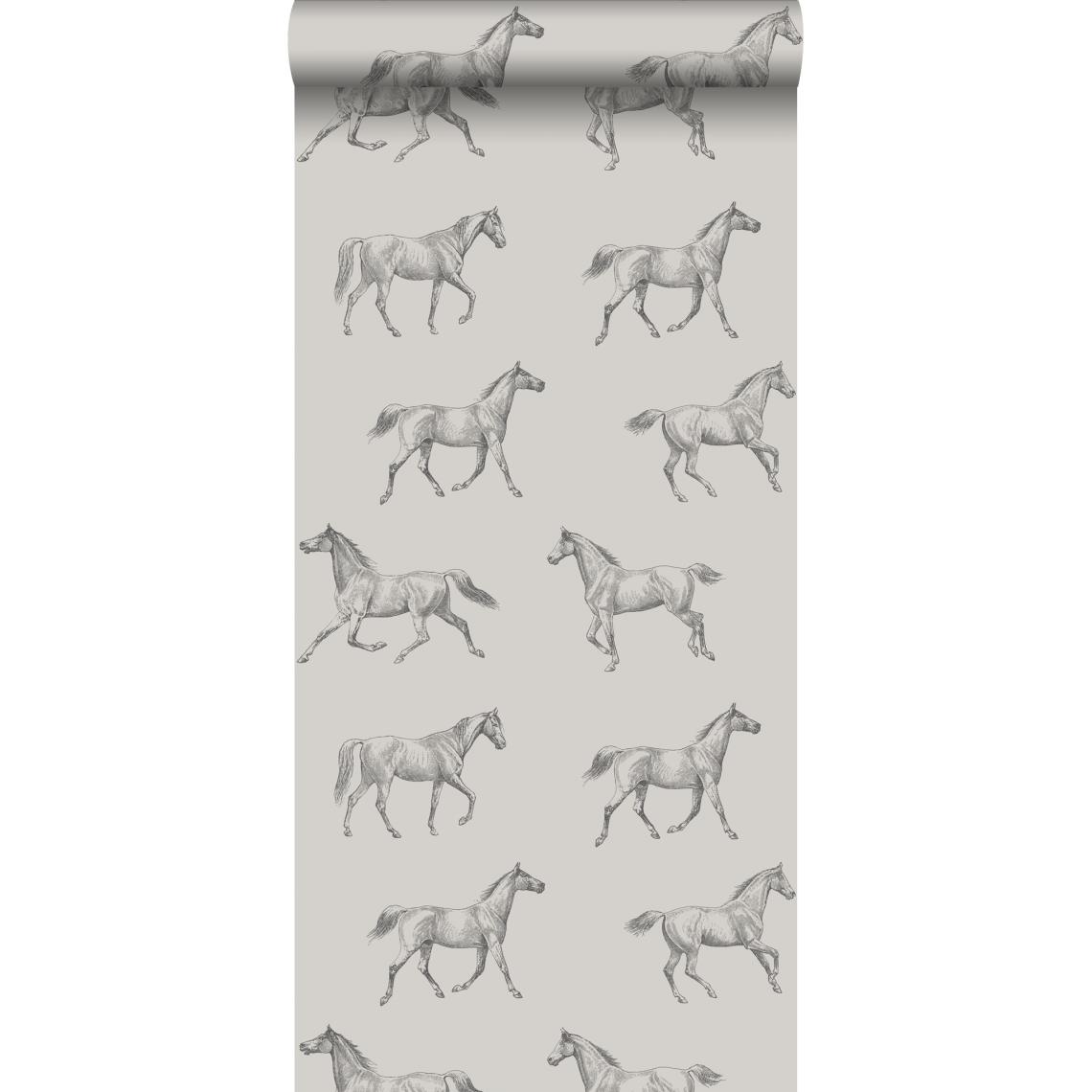 ESTAhome - ESTAhome papier peint croquis de chevaux cervine - 128808 - 53 cm x 10.05 m - Papier peint