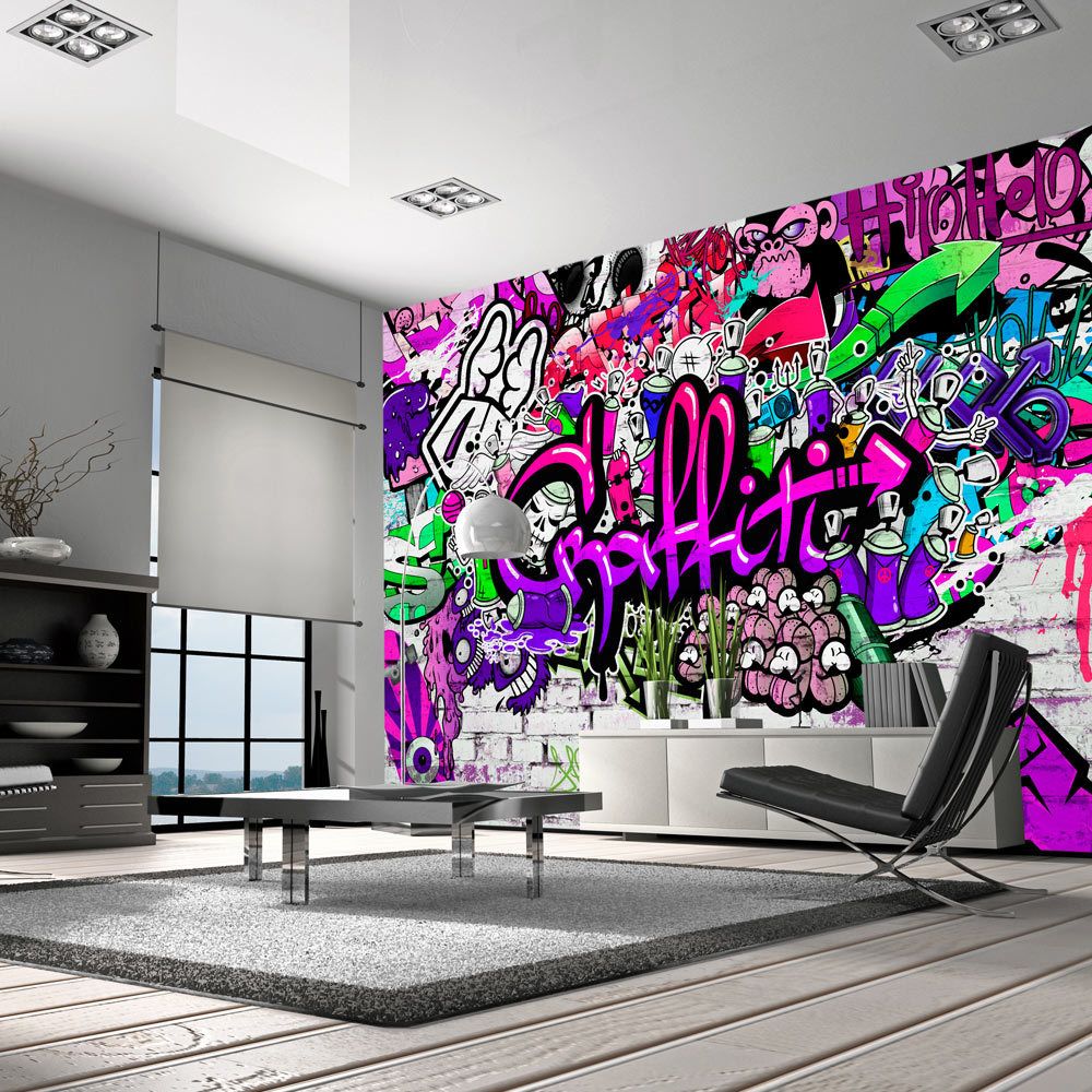 marque generique - 150x105 Papier peint Street art Esthetique Purple Graffiti - Papier peint
