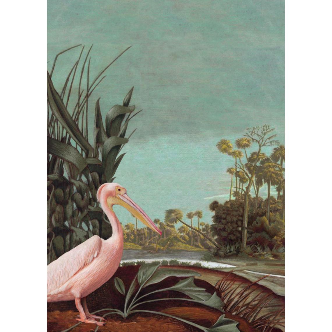 ESTAhome - ESTAhome papier peint panoramique paysage tropical turquoise grisé, marron, vert foncé et rose clair - 158948 - 2 x 2.79 m - Papier peint
