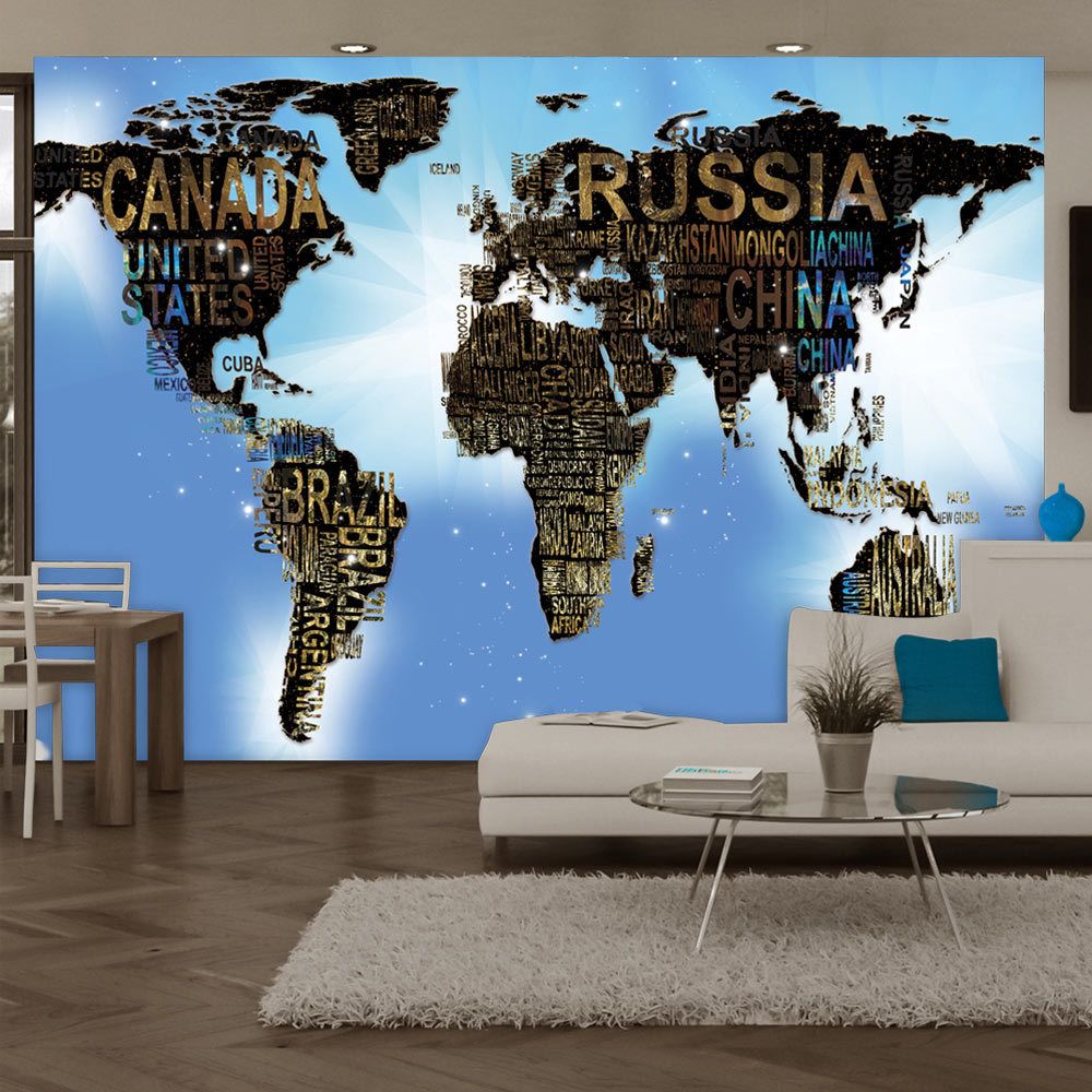 Bimago - Papier peint | World Map | 350x245 | Carte du monde | Blue Inspiration | | - Papier peint