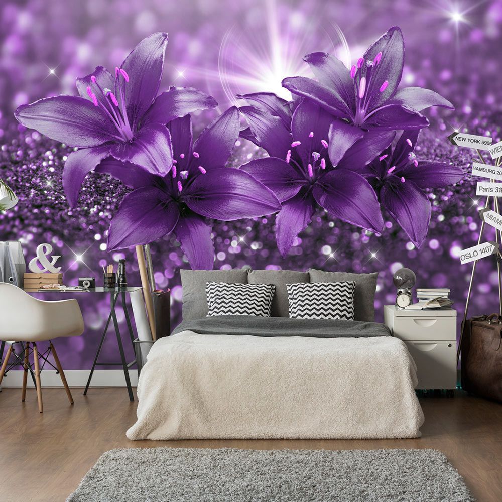 marque generique - 200x140 Papier peint Lilies Fleurs Contemporain Masterpiece of Purple - Papier peint