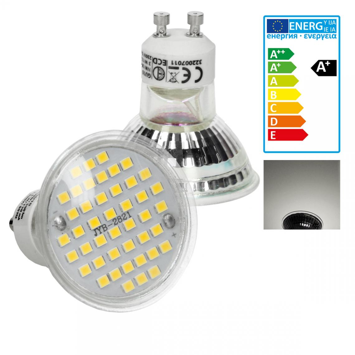 Ecd Germany - Lampe LED GU10 44SMD Spot 3W en verre 251 Lm blanc neutre 4000K - Ampoules LED