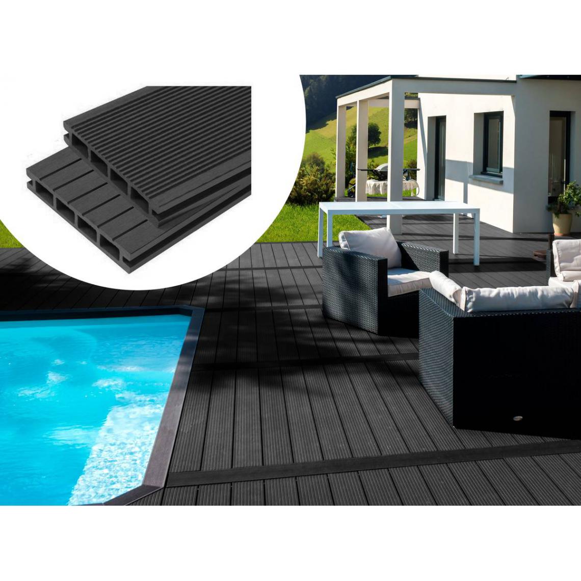 Habitat Et Jardin - Pack 10 m² - Lames de terrasse composite alvéolaires - Gris foncé - Plancher