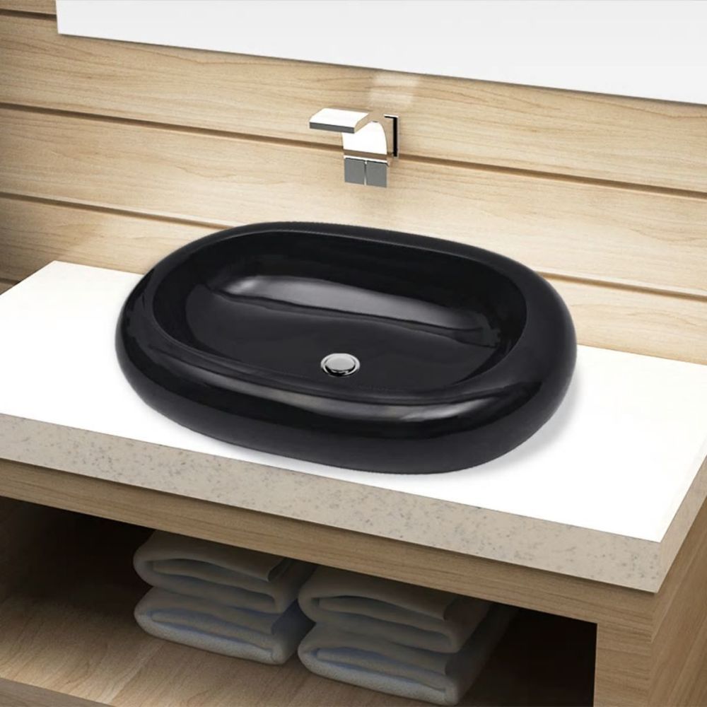 Vidaxl - Vasque ovale céramique Noir pour salle de bain | Noir - Lavabo
