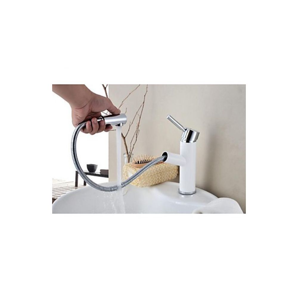 Lookshop - Robinet de lavabo blanc style contemporain avec bec verseur détachable, robinet à poignée unique - Robinet de lavabo