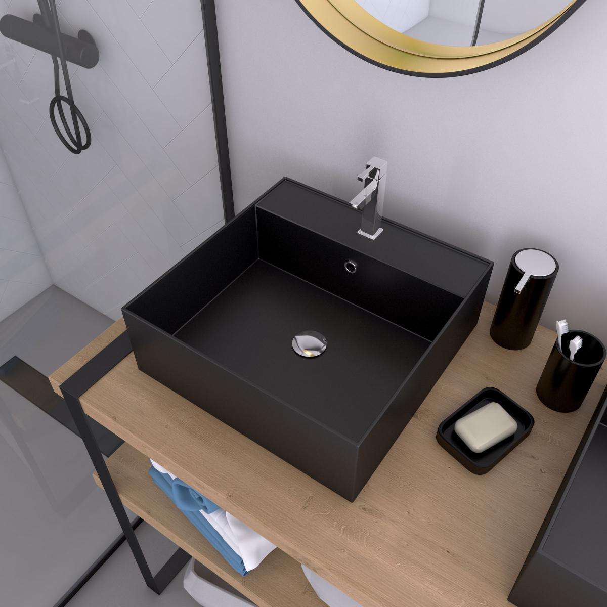 Aurlane - Vasque à poser rectangle en céramique noire - 40x40x14cm - SQUARY DARK - Vasque