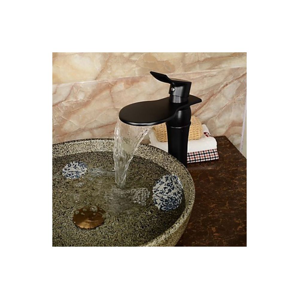 Lookshop - Robinet de lavabo cascade de couleur noir avec large embouchure, finition en bronze huilé - Robinet de lavabo