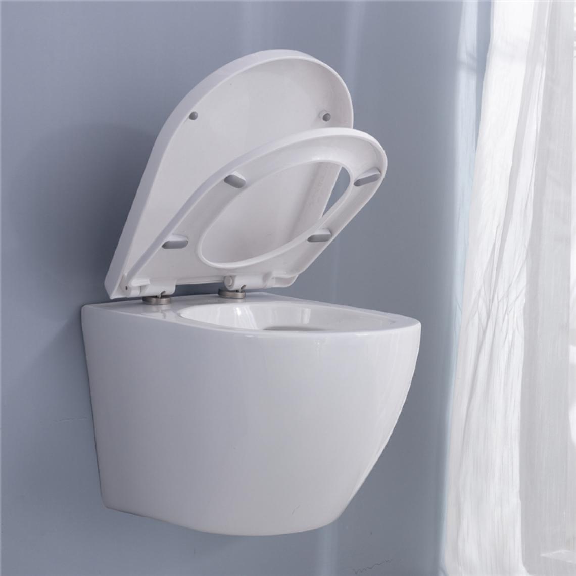 Homelody - WC Suspendu avec Abattant Toilette Murale en Céramique Blanc Cuvette Suspendue Sans Bride Haute de Gamme - Bidet