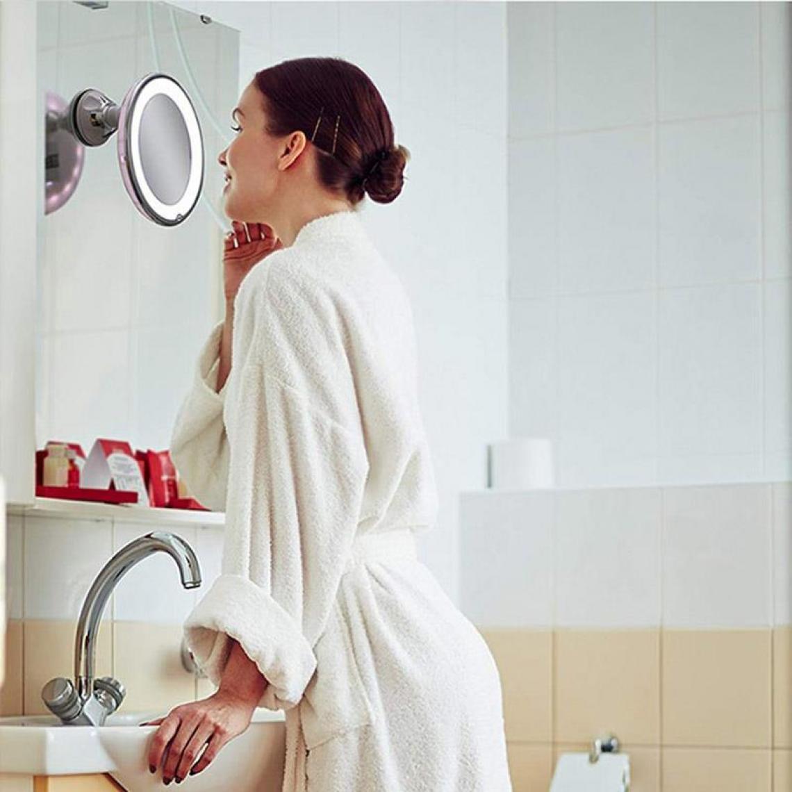 Universal - 360 miroir de rasage de maquillage à LED flexible tournant éclairé 10x miroir verrouillage alimentation ventouse réglable | miroir de bain(blanche) - Miroir de salle de bain
