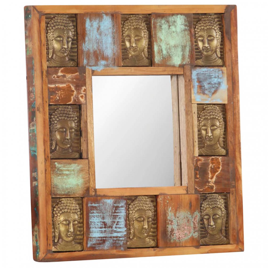Icaverne - Inedit Décorations collection Thimphou Miroir avec revêtement Bouddha 50x50 cm Bois de récupération - Miroir de salle de bain