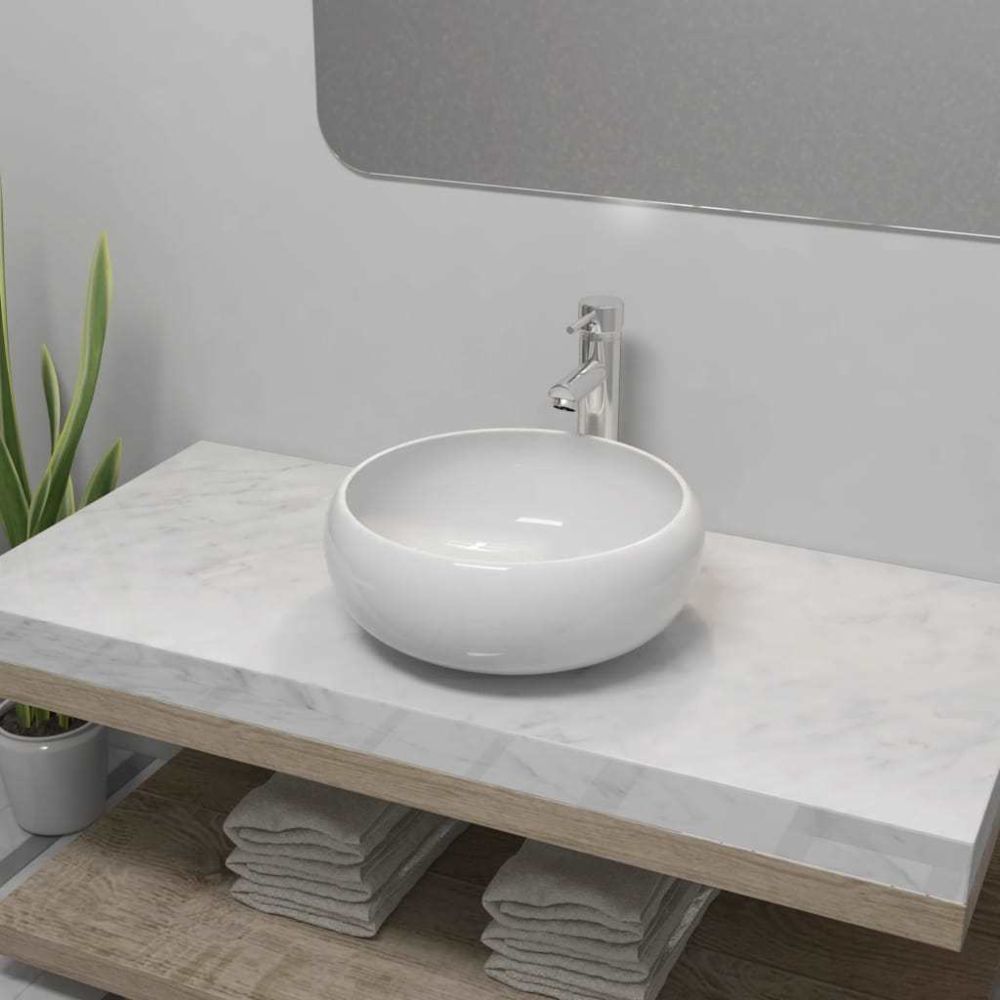 marque generique - sublime Éviers et lavabos categorie Saint John’s Lavabo de salle de bain avec mitigeur Céramique Rond Blanc - Lavabo