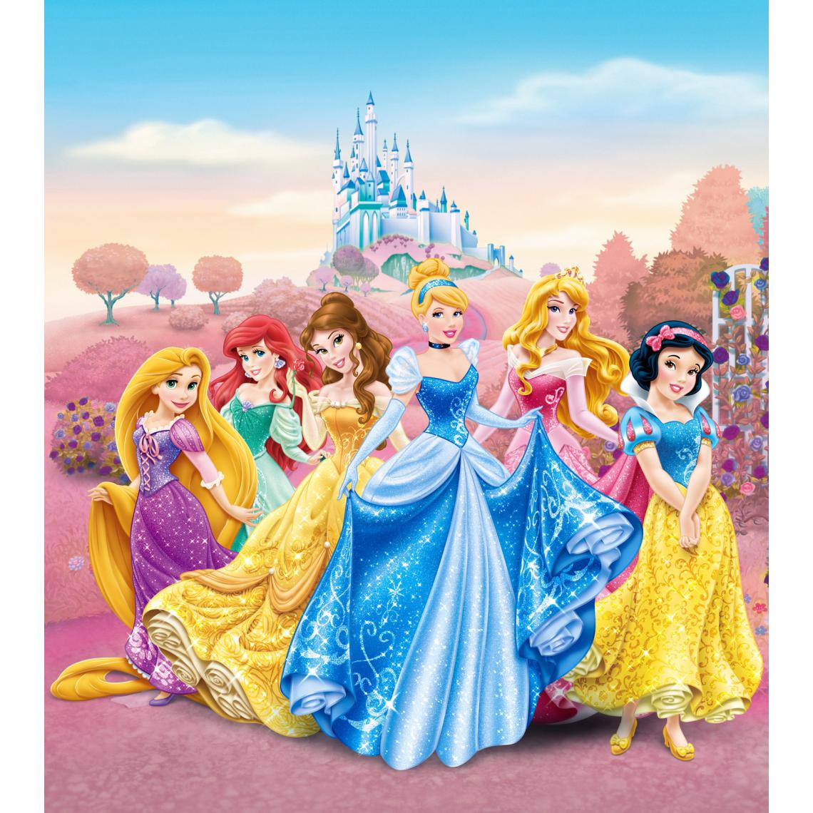 Disney Montres - Disney papier peint panoramique Princesses rose, bleu et jaune - 600614 - 180 x 202 cm - Papier peint