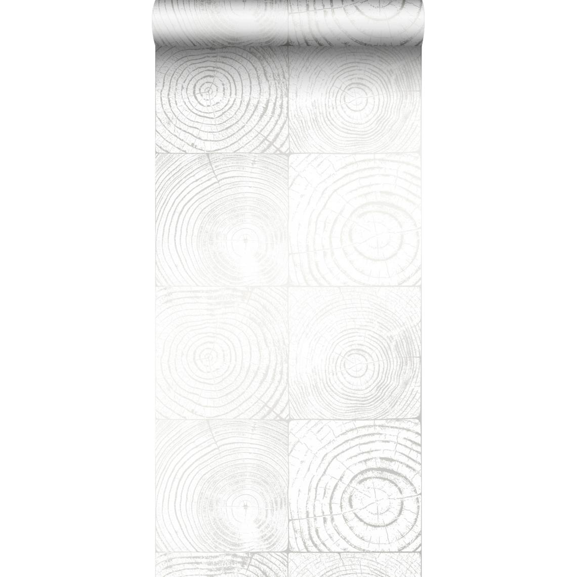 Origin - Origin papier peint sections transversales des troncs d'arbres blanc et argent - 347543 - 53 cm x 10.05 m - Papier peint