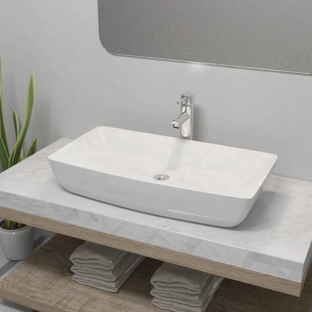 Vidaxl - Lavabo et mitigeur Céramique Rectangulaire Blanc - Équipements sanitaires - Éviers et lavabos - Lavabos | Blanc | Blanc - Lavabo