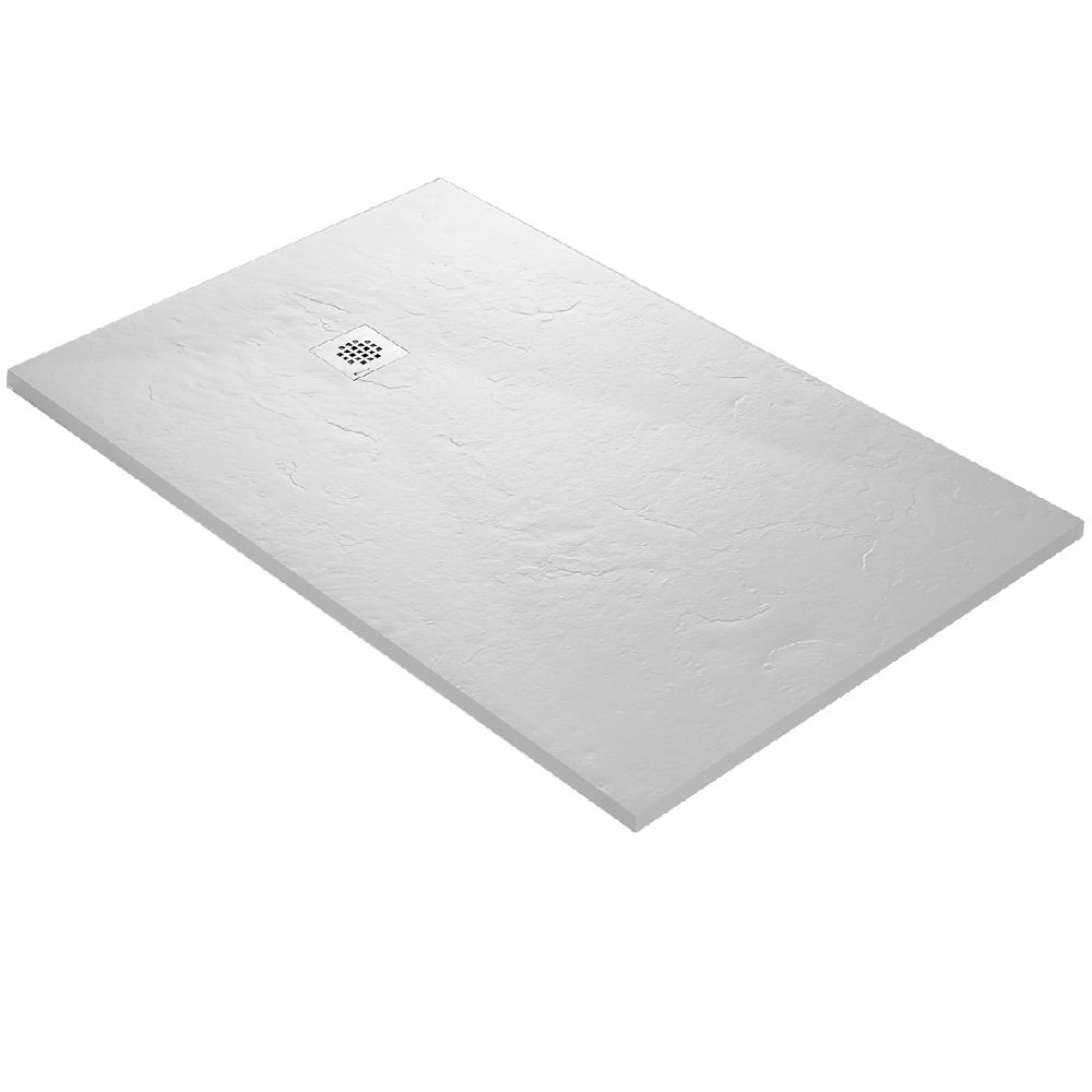 U-Tile - Receveur de douche en résine imitation ardoise 140 x 90 cm blanc + natte étanche + siphon 360° - Receveur de douche