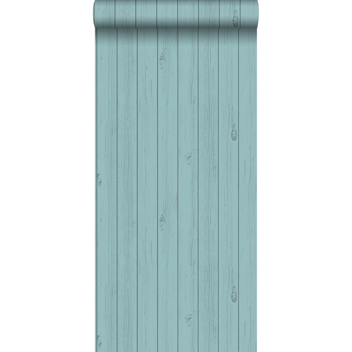 ESTAhome - ESTAhome papier peint imitation bois vert turquoise de la mer grisé - 128855 - 53 cm x 10,05 m - Papier peint