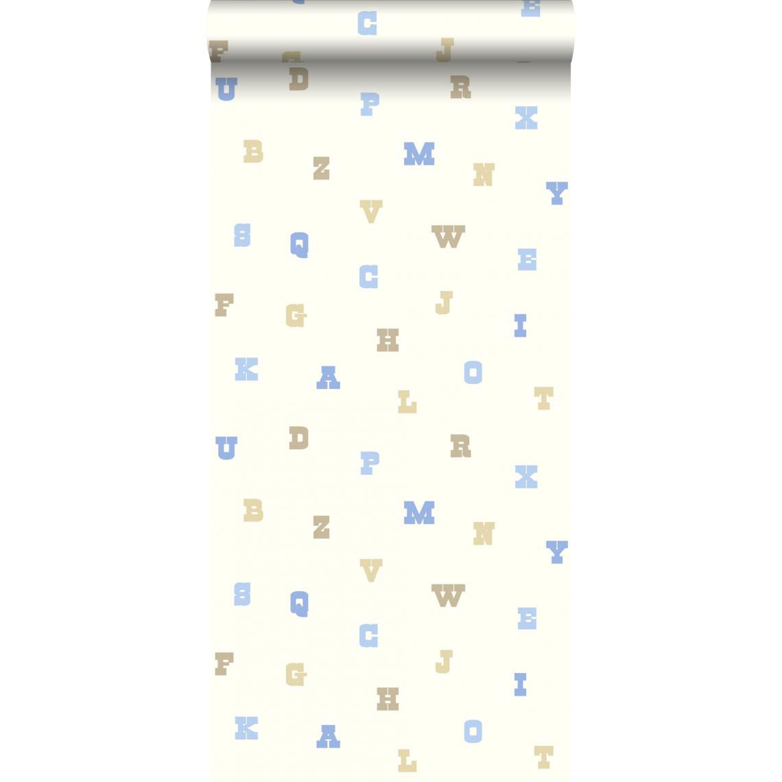 ESTAhome - ESTAhome papier peint l'alphabet beige et bleu clair - 137322 - 53 cm x 10,05 m - Papier peint