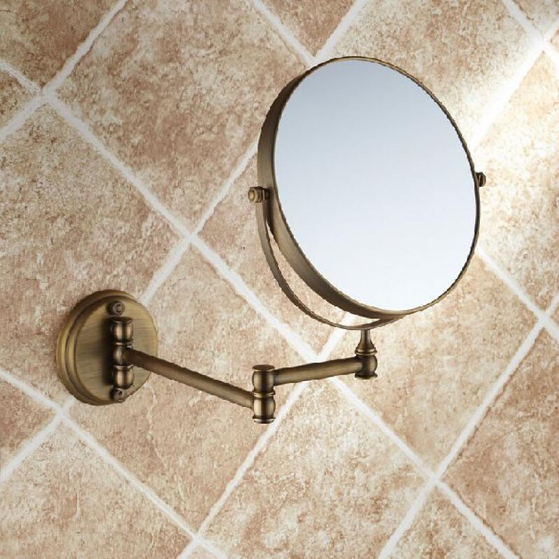 Universal - Miroir de salle de bains en cuivre antique rétractable 2 latéraux miroir mural de salle de bains 3 loupes miroir rond maquillage | miroir de salle de bains | miroir de salle de bains en cuivre miroir rond bain(Le cuivre) - Miroir de salle de bain