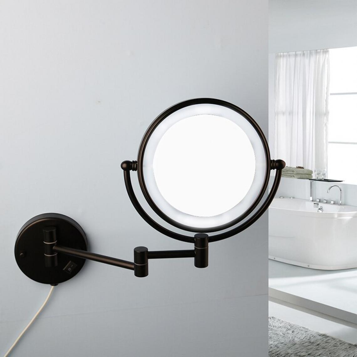 Universal - Miroir de maquillage noir mat LED mur extension pliant pliant 2 face miroir de lumière LED 3x miroir de baignoire agrandi |(Le noir) - Miroir de salle de bain