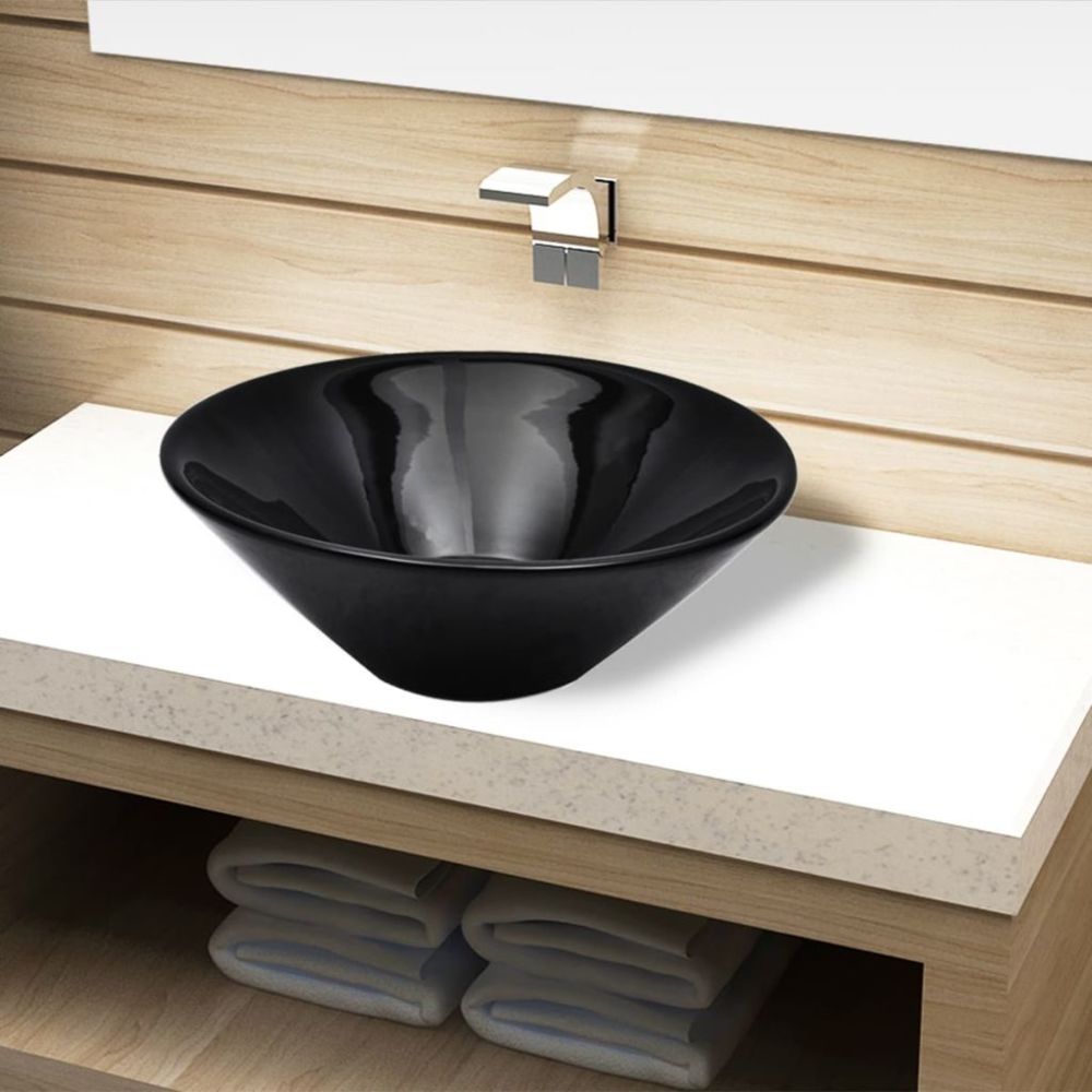 Vidaxl - Vasque rond céramique Noir pour salle de bain | Noir - Lavabo