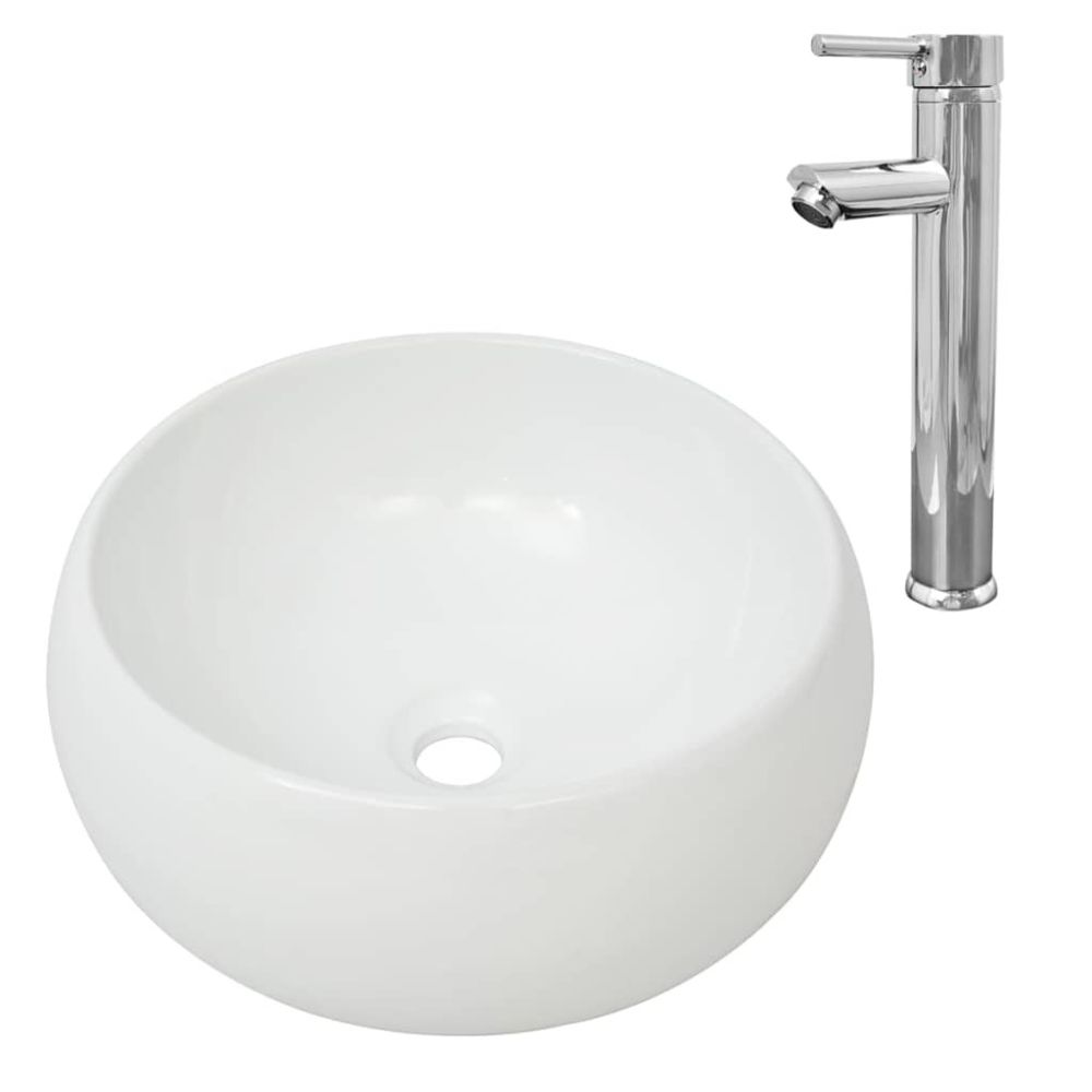marque generique - Icaverne - Lavabos reference Lavabo de salle de bain avec mitigeur Céramique Rond Blanc - Lavabo