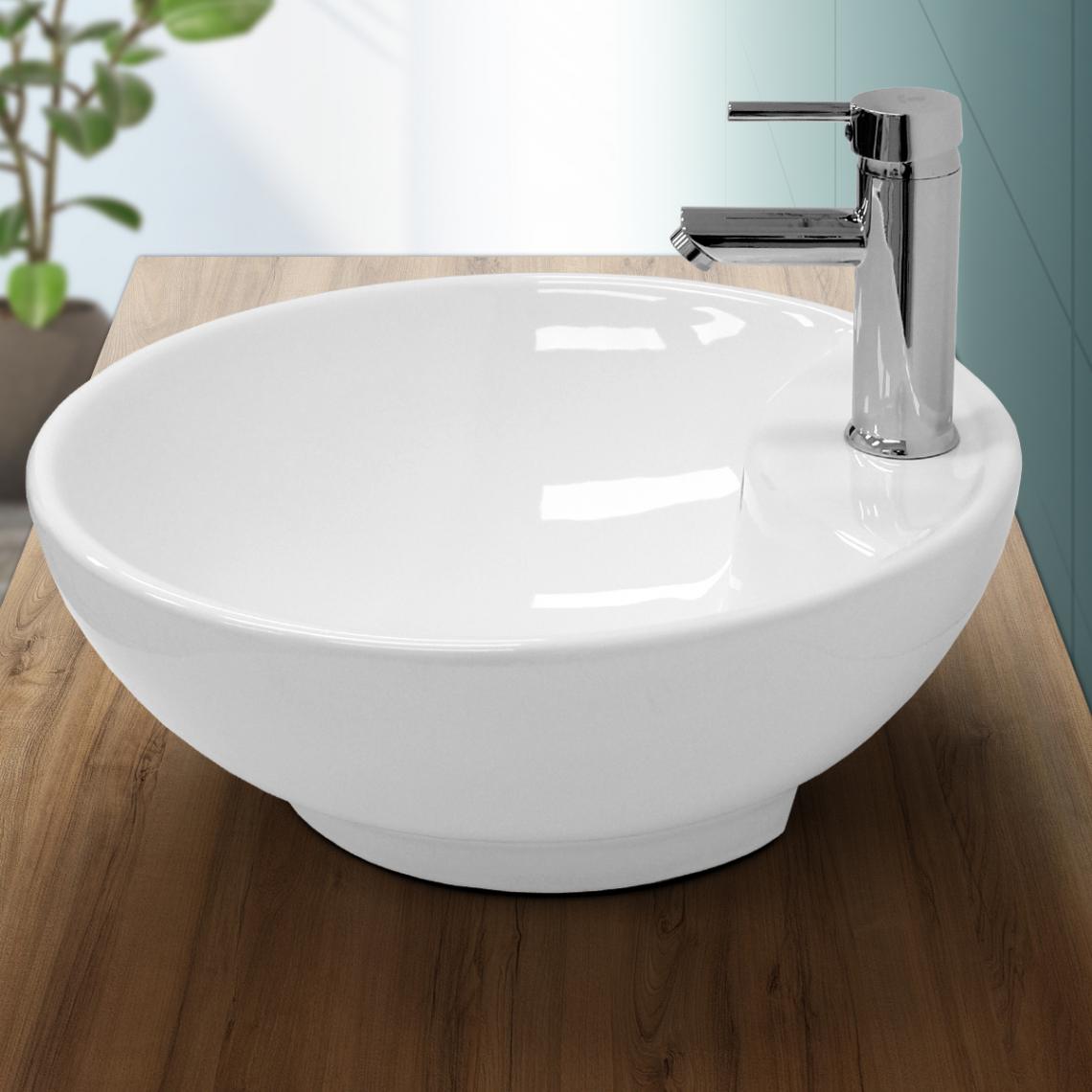 Ecd Germany - Évier céramique vasque rond a poser moderne lave-mains salle de bain Ø 455 mm - Lavabo