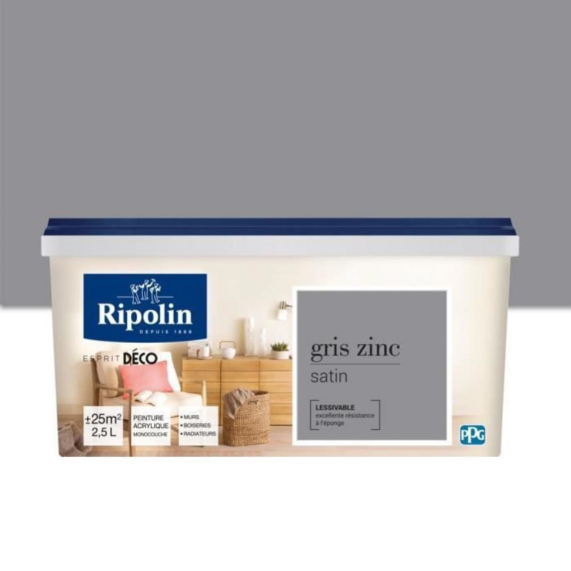 Ripolin - RIPOLIN Peinture Murale Toutes Pieces - Gris Zinc Satin, 2,5L - Peinture intérieure