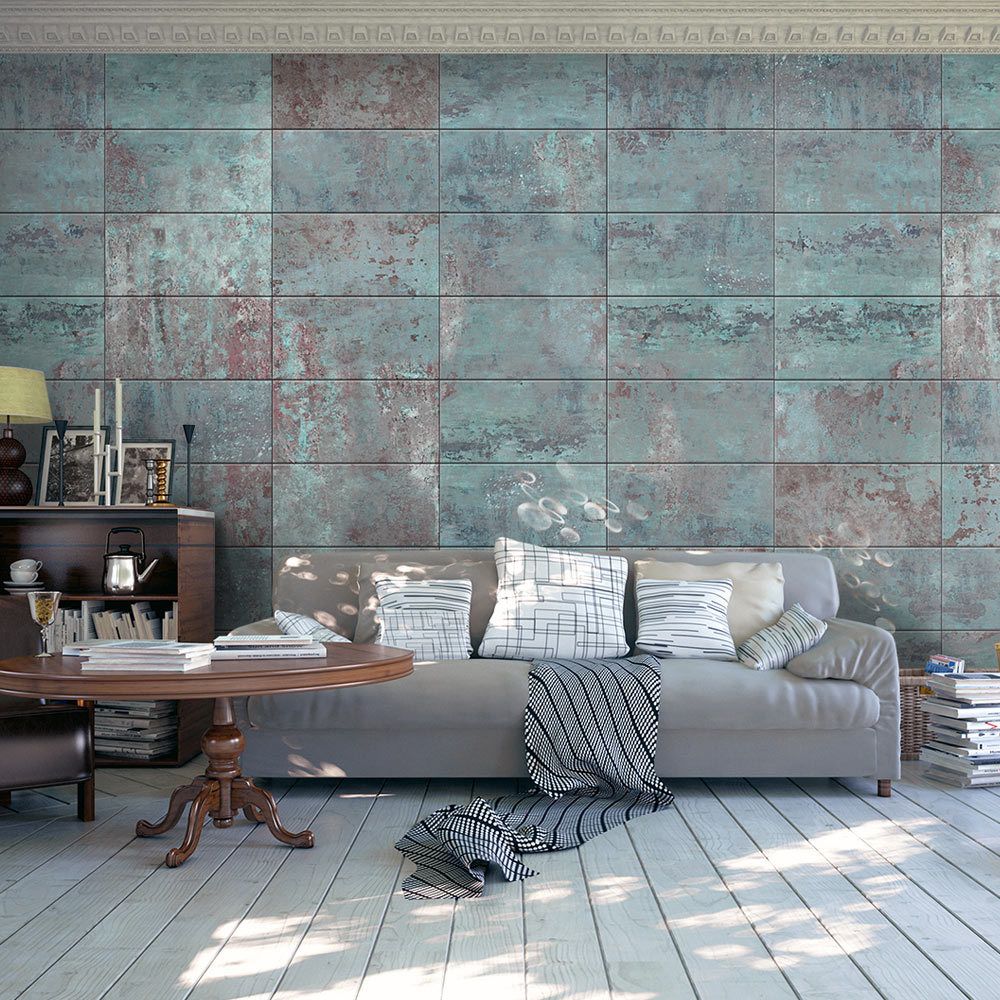 Bimago - Papier peint - Turquoise Concrete - Décoration, image, art | Deko Panels | 50x1000 cm | - Papier peint