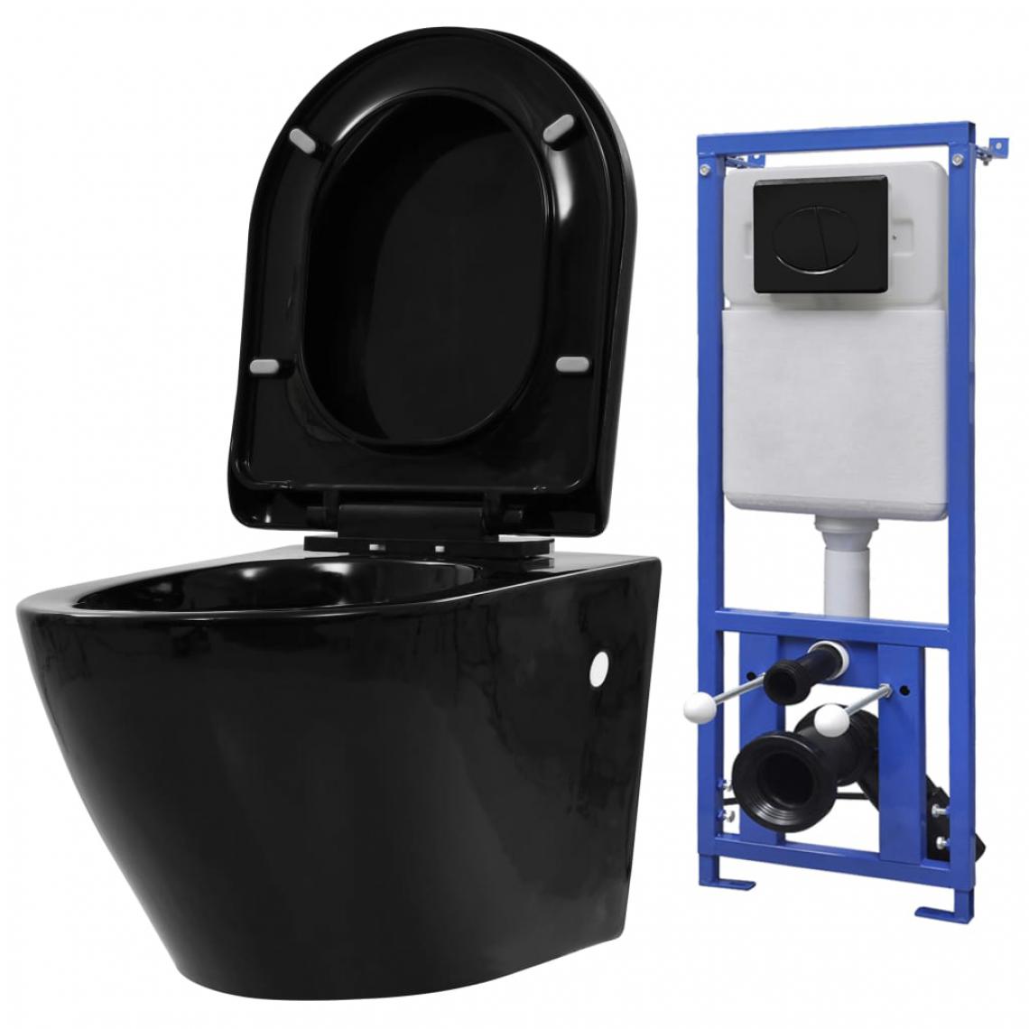 Vidaxl - vidaXL Toilette suspendue au mur avec réservoir caché Céramique Noir - WC