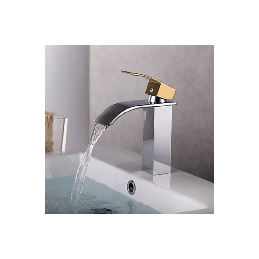 Lookshop - Robinet de lavabo contemporain avec sortie d'eau en cascade finition or-argent - Robinet de lavabo