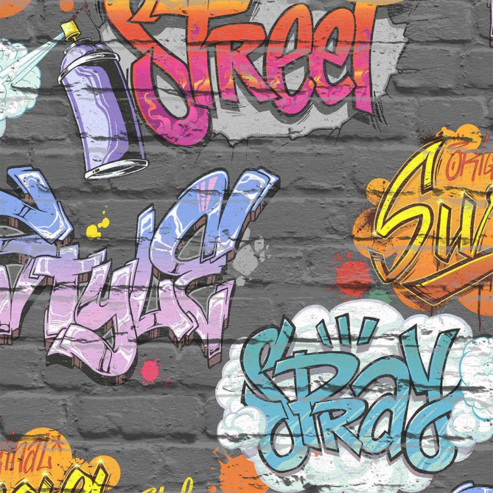 Dutch Wallcoverings - DUTCH WALLCOVERINGS Papier peint Graffiti Multicolore L179-01 - Papier peint