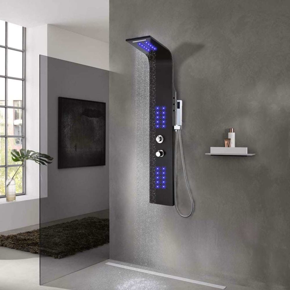 Vidaxl - Panneau de douche Aluminium 20 x 44 x 130 cm Noir - Pièces de douches - Jets pour baignoires et douches | - Cabine de douche