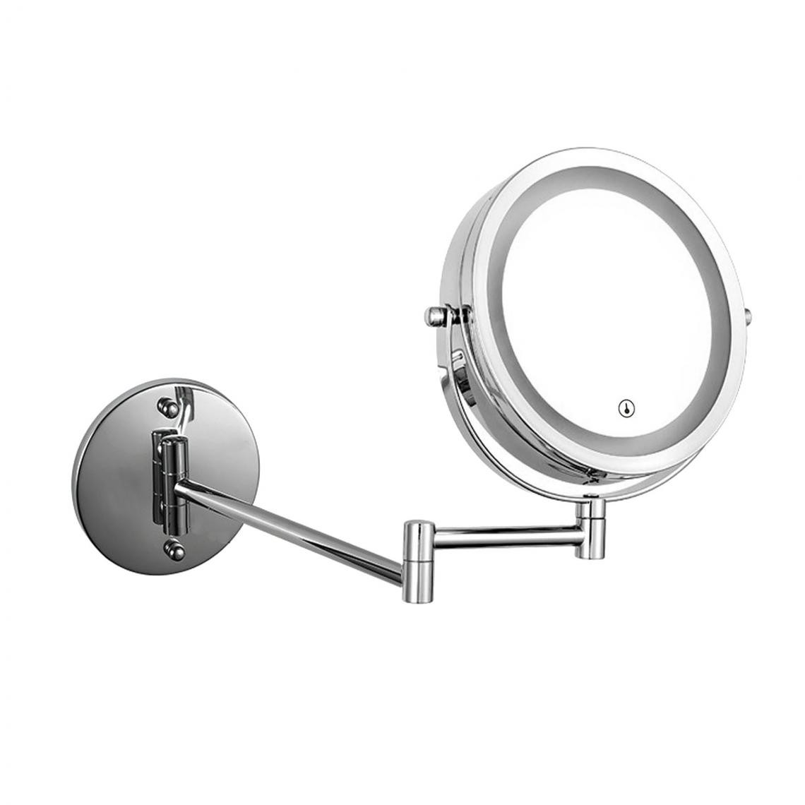 Universal - Miroir de salle de bains bras extensible pliant, LED tactile double face lumineuse réglable, commode murale miroir de maquillage agrandissement(Argent) - Miroir de salle de bain