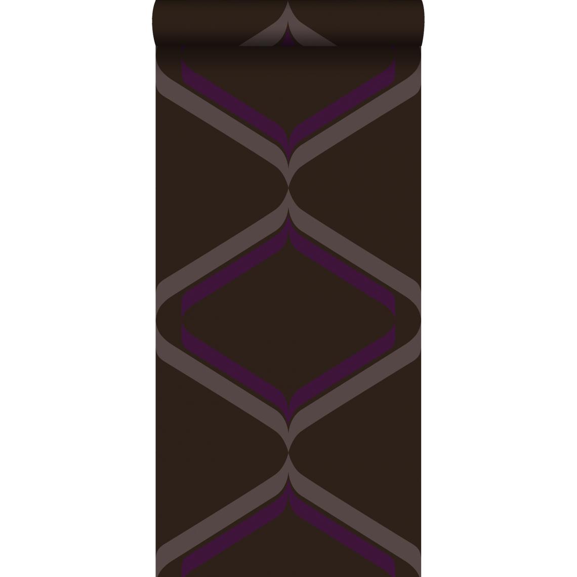 ESTAhome - ESTAhome papier peint ornements au style rétro marron et violet - 135442 - 53 cm x 10,05 m - Papier peint