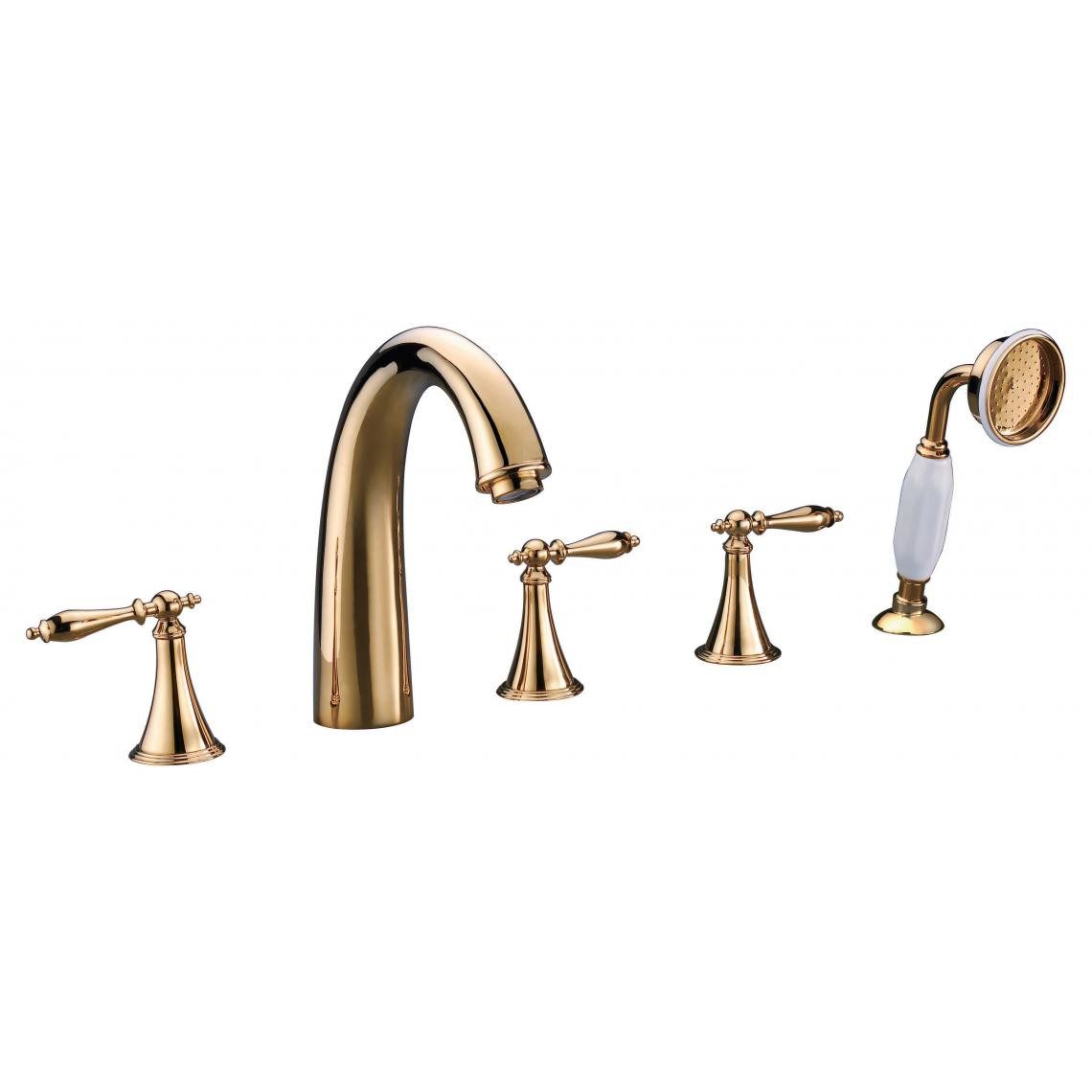 Kroos - Robinet mélangeur de salle de bain douchette inclue style ancien doré - Robinet de baignoire