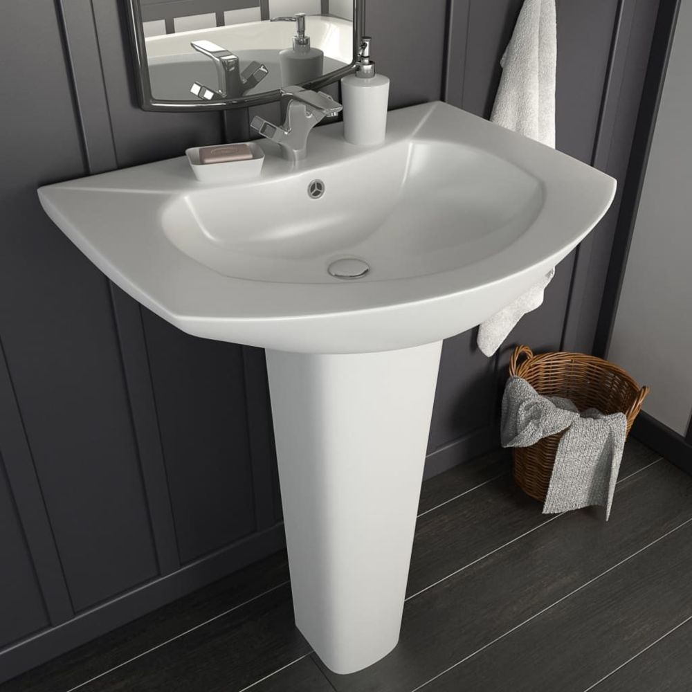 Vidaxl - Vasque autoportant avec socle Céramique Blanc 650x520x200 mm - Équipements sanitaires - Éviers et lavabos - Lavabos | Blanc | Blanc - Lavabo
