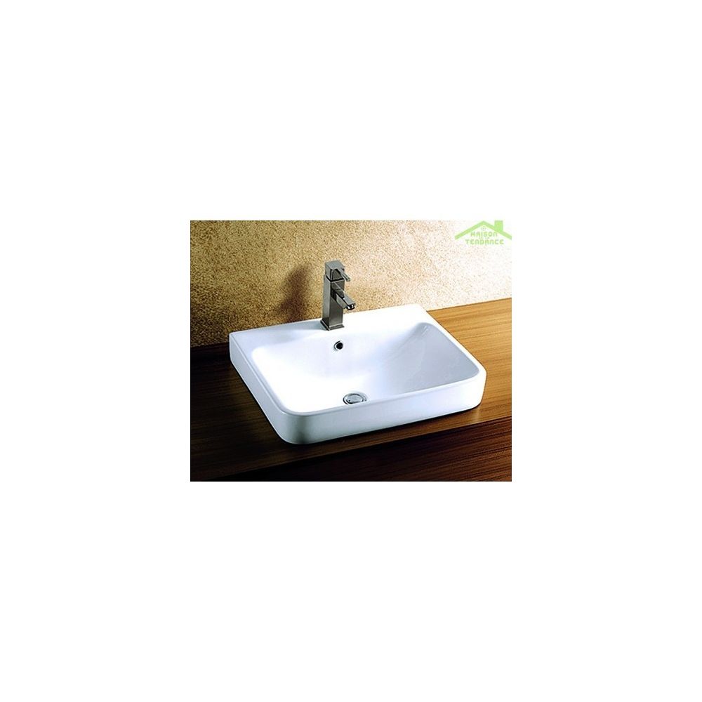 Karag - Vasque rectangulaire à poser sur un meuble de bain 60x46x19,5 cm en porcelaine - Lavabo