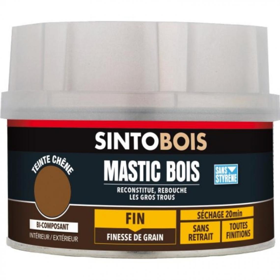 Sinto - Mastic polyester SINTOBOIS grain fin pour un travail de précision coloris chêne clair pot de 570g + 30g de durcisseur - Mastic, silicone, joint