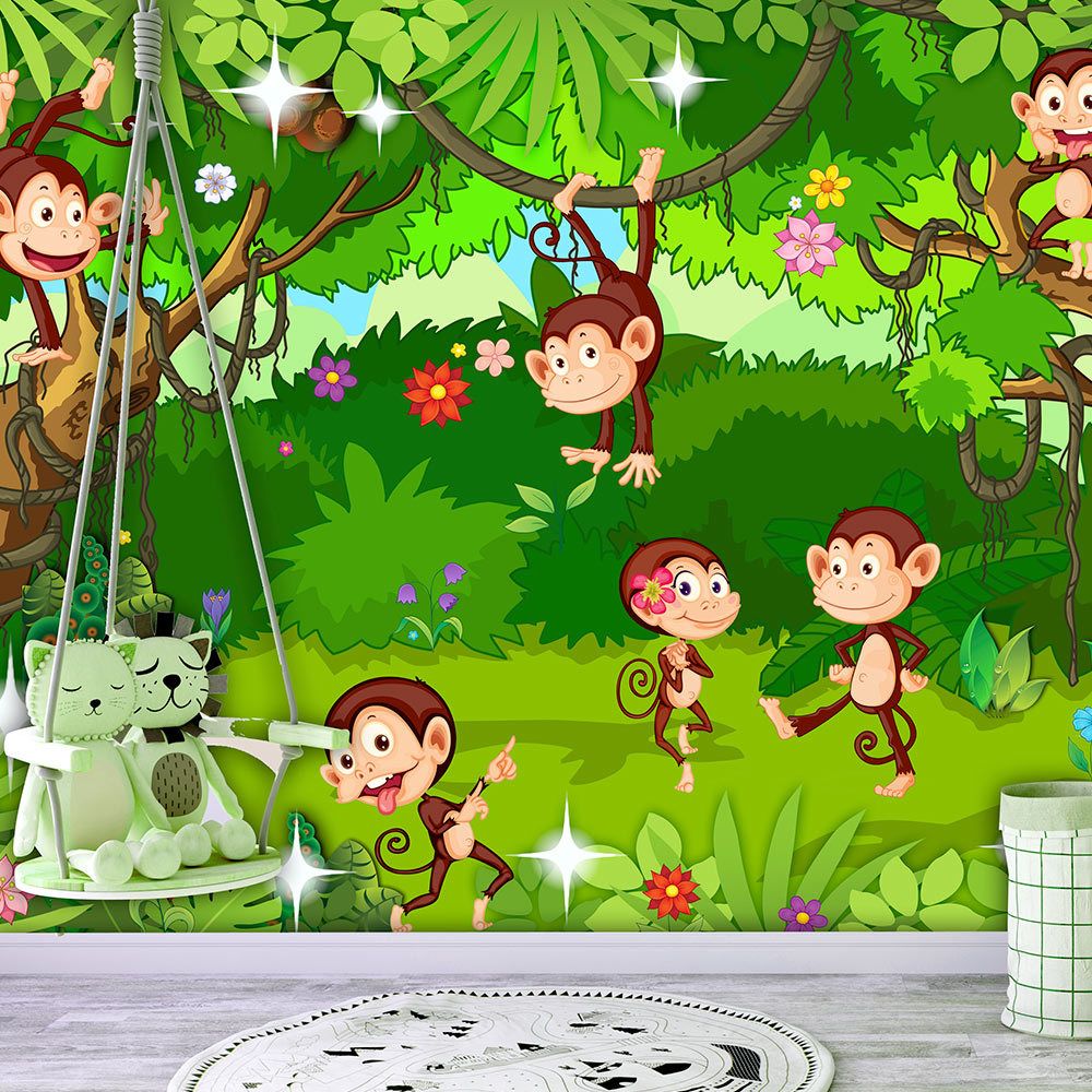 Bimago - Papier peint - Monkey Tricks - Décoration, image, art | Pour enfants | - Papier peint