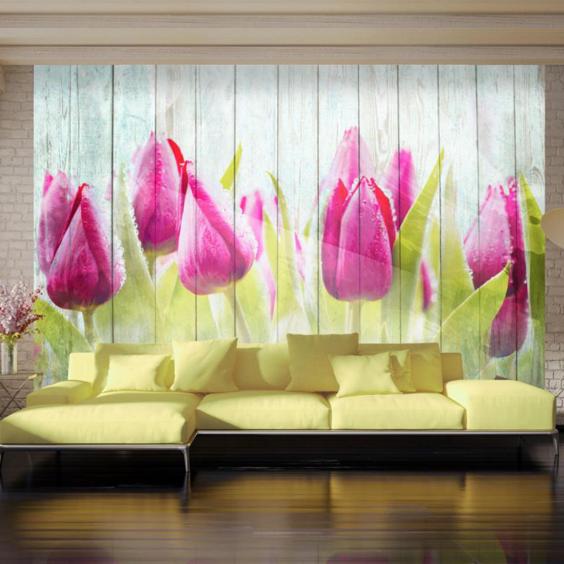 Artgeist - Papier peint - Tulips on white wood .Taille : 300x210 - Papier peint