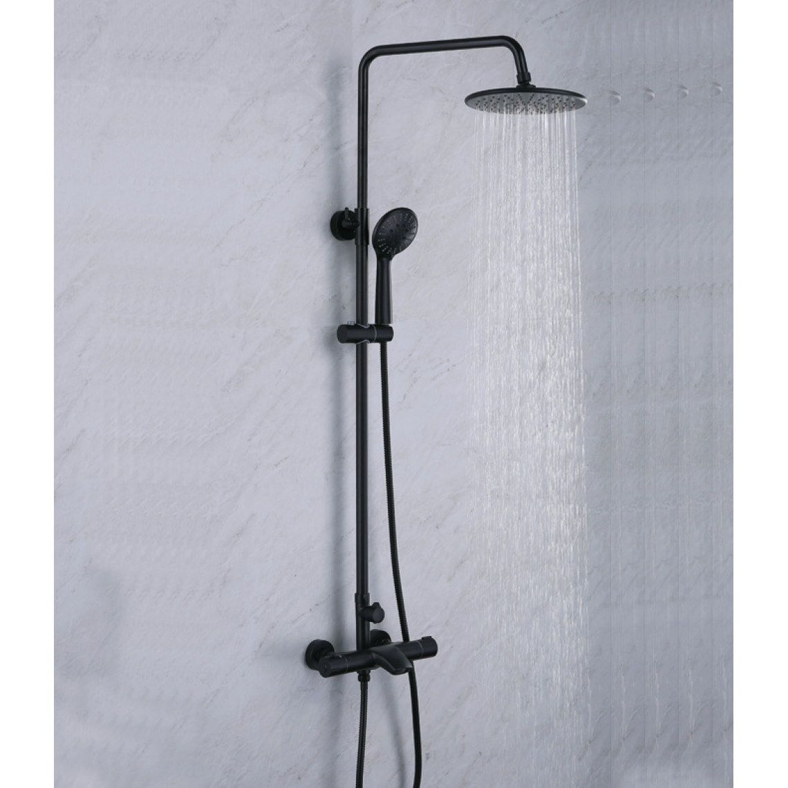 Kroos - Colonne de douche thermostatique noir mat avec bain verseur - Colonne de douche
