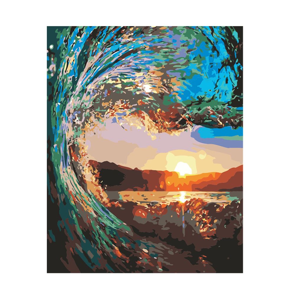 marque generique - peinture de bricolage sans cadre peinture par numéro kit huile toile photo coucher de soleil sur la mer - Fibre de verre & papier à peindre