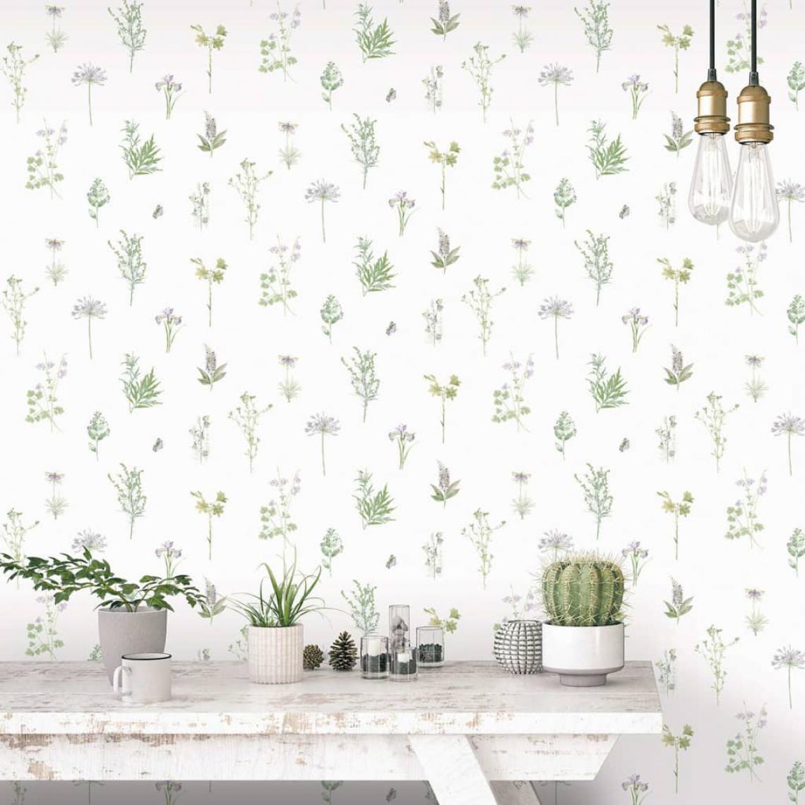 Evergreen - Evergreen Papier peint Herbs and Flowers Blanc - Papier peint
