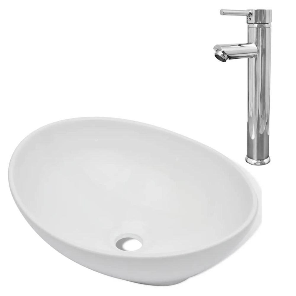 marque generique - Icaverne - Lavabos edition Lavabo de salle de bain avec mitigeur Céramique Ovale Blanc - Lavabo