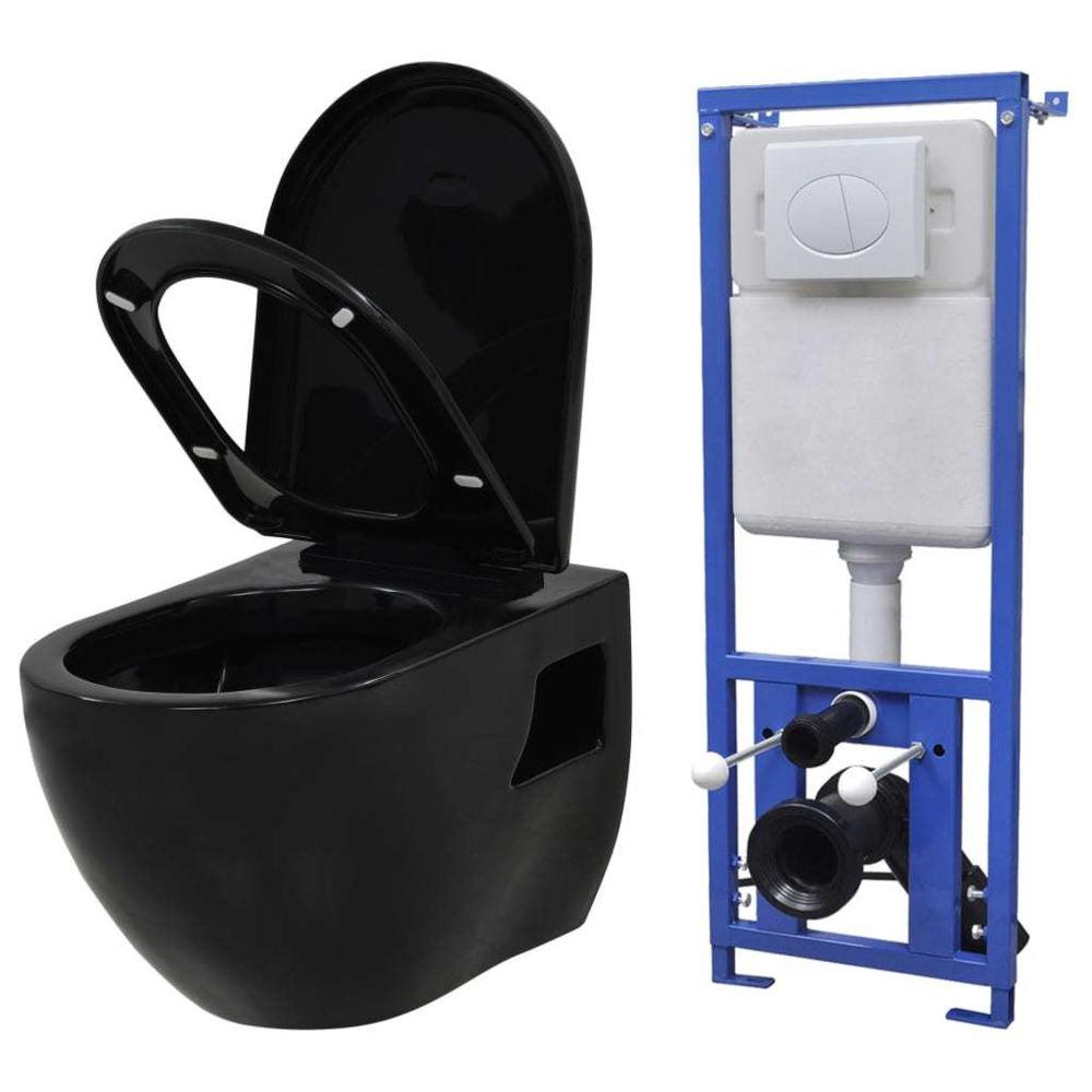 marque generique - Distingué Toilettes & bidets gamme Antananarivo Toilette suspendue au mur avec réservoir caché Céramique Noir - WC