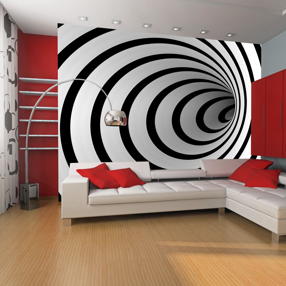 Bimago - Papier peint - Tunnel 3D noir et blanc - Décoration, image, art | 3D et Perspective | - Papier peint