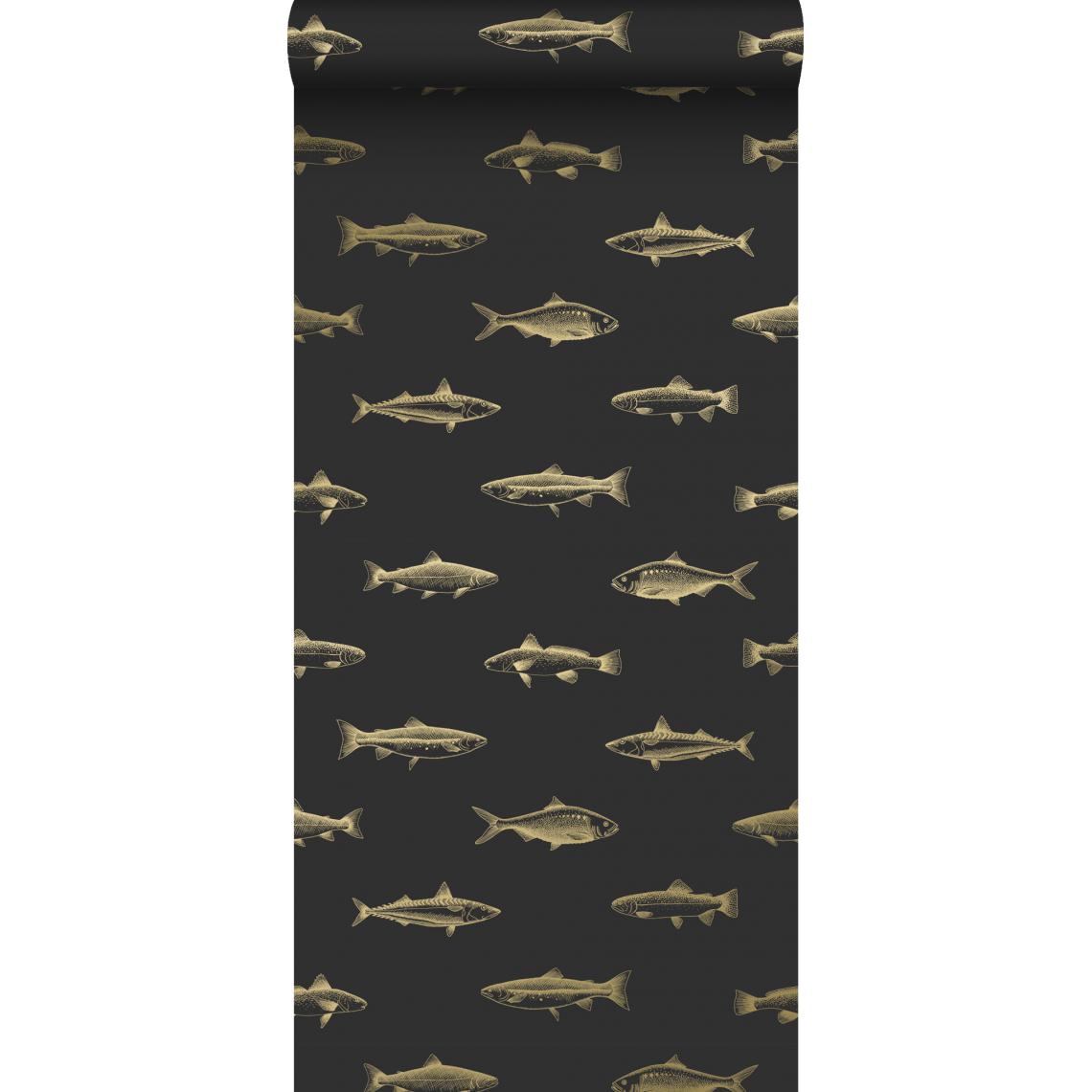 ESTAhome - ESTAhome papier peint poissons noir et or - 139124 - 0.53 x 10.05 m - Papier peint