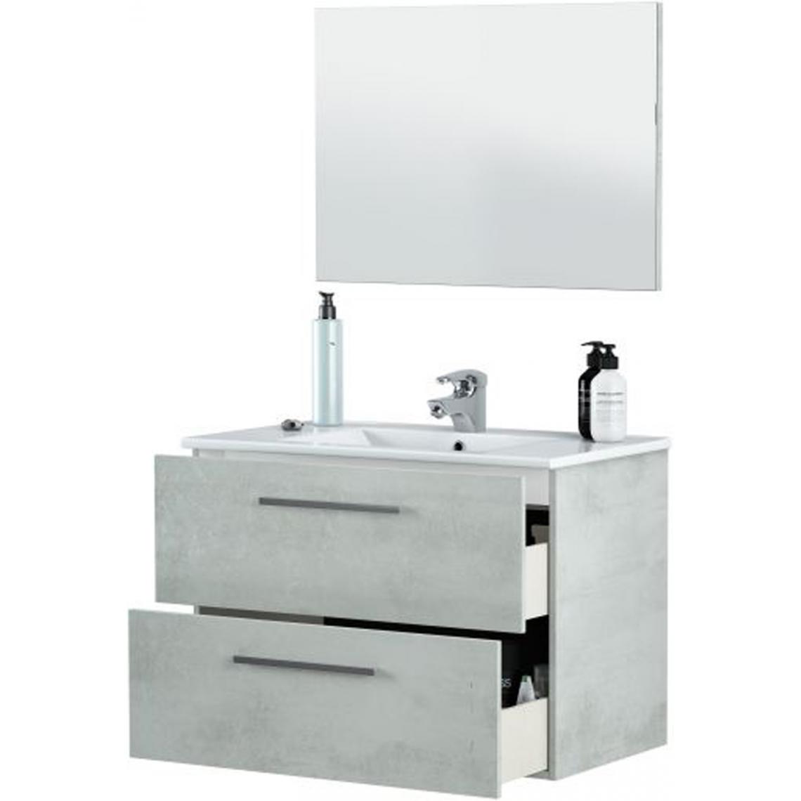 Pegane - Meuble sous-vasque avec 2 tiroirs susp.+ miroir décor béton - 57 x 80 x 45 cm -PEGANE- - Vasque