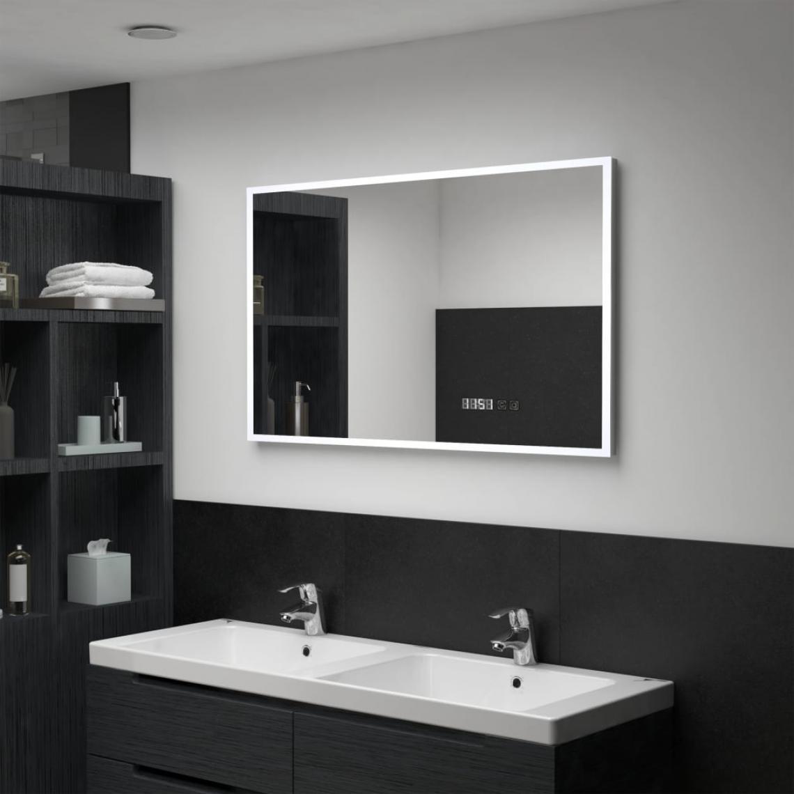 Chunhelife - Miroir à LED et capteur tactile et affichage d'heure 100x60 cm - Miroir de salle de bain